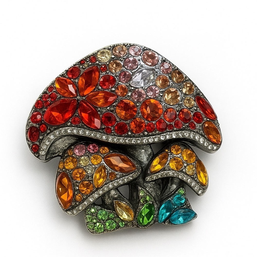 Autúmn Breezé Vibrant Crystal Mushroom Brooch